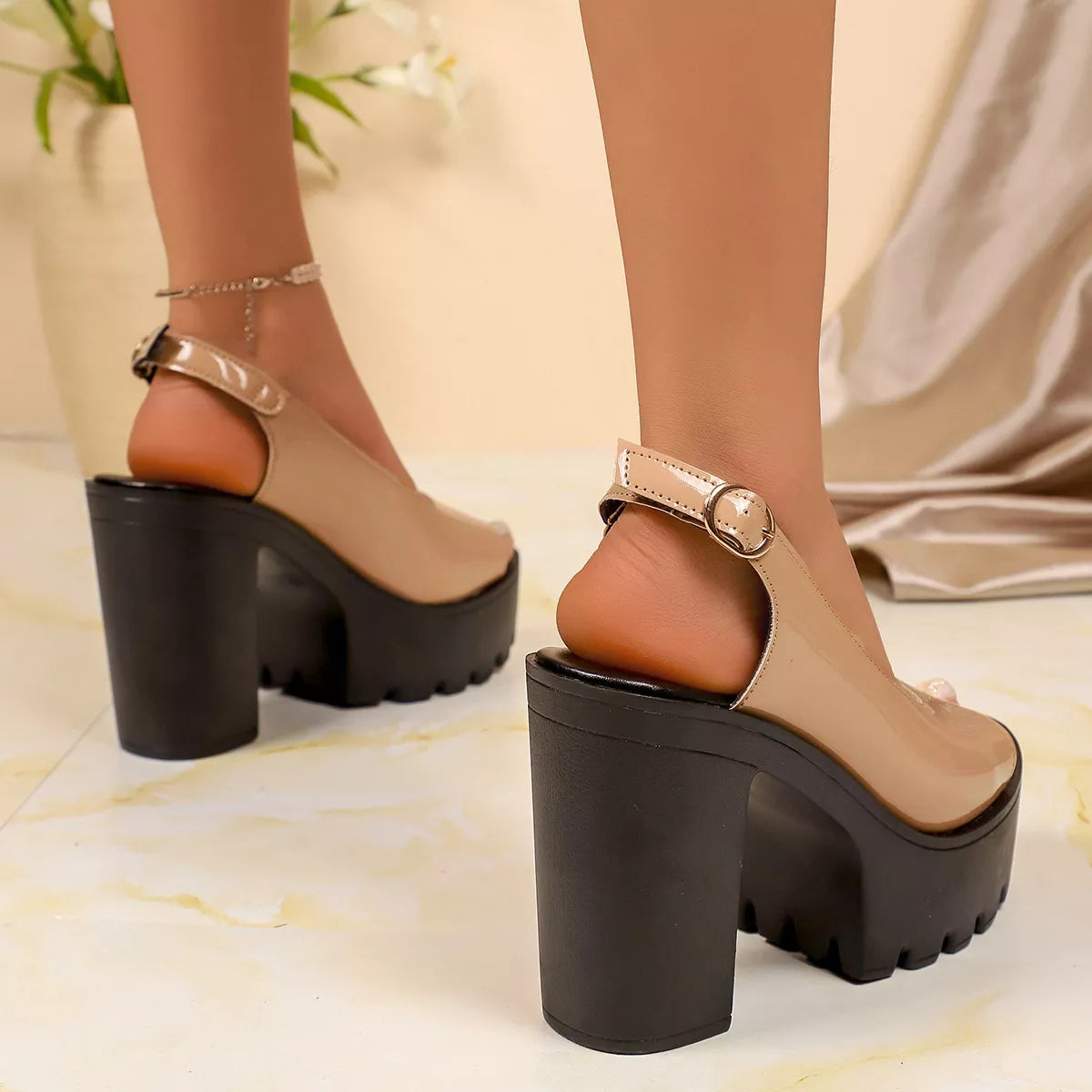 Open Toe Block Heels Sandals