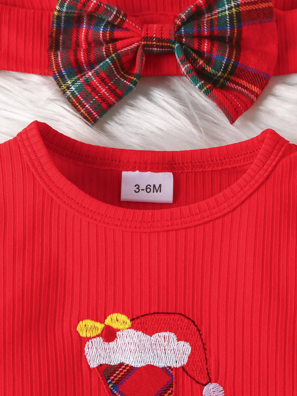 Children's First Christmas Bodysuit and Plaid Dress Outfit Set with Headband