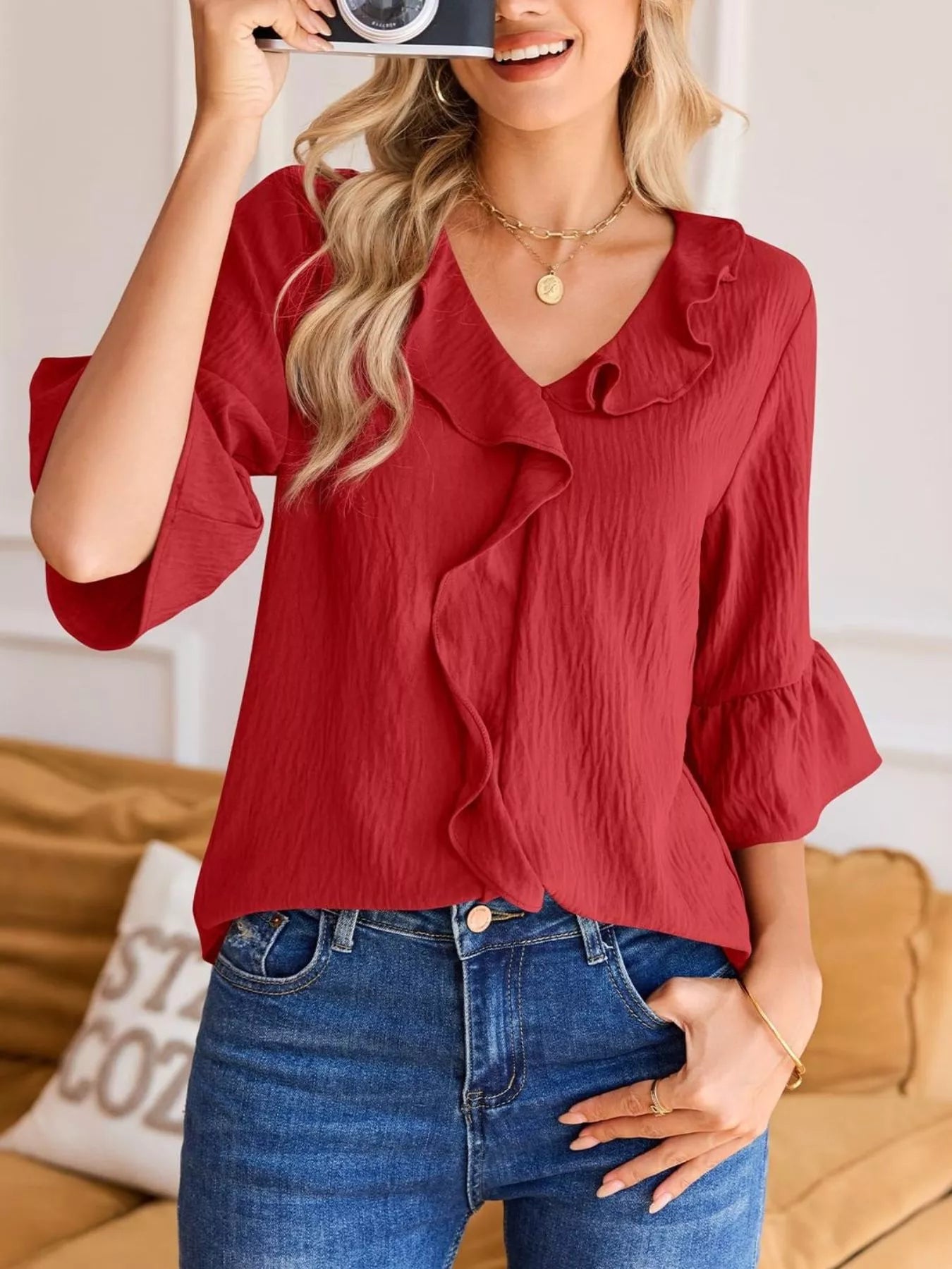 Ruffled Flounce Sleeve Blouse