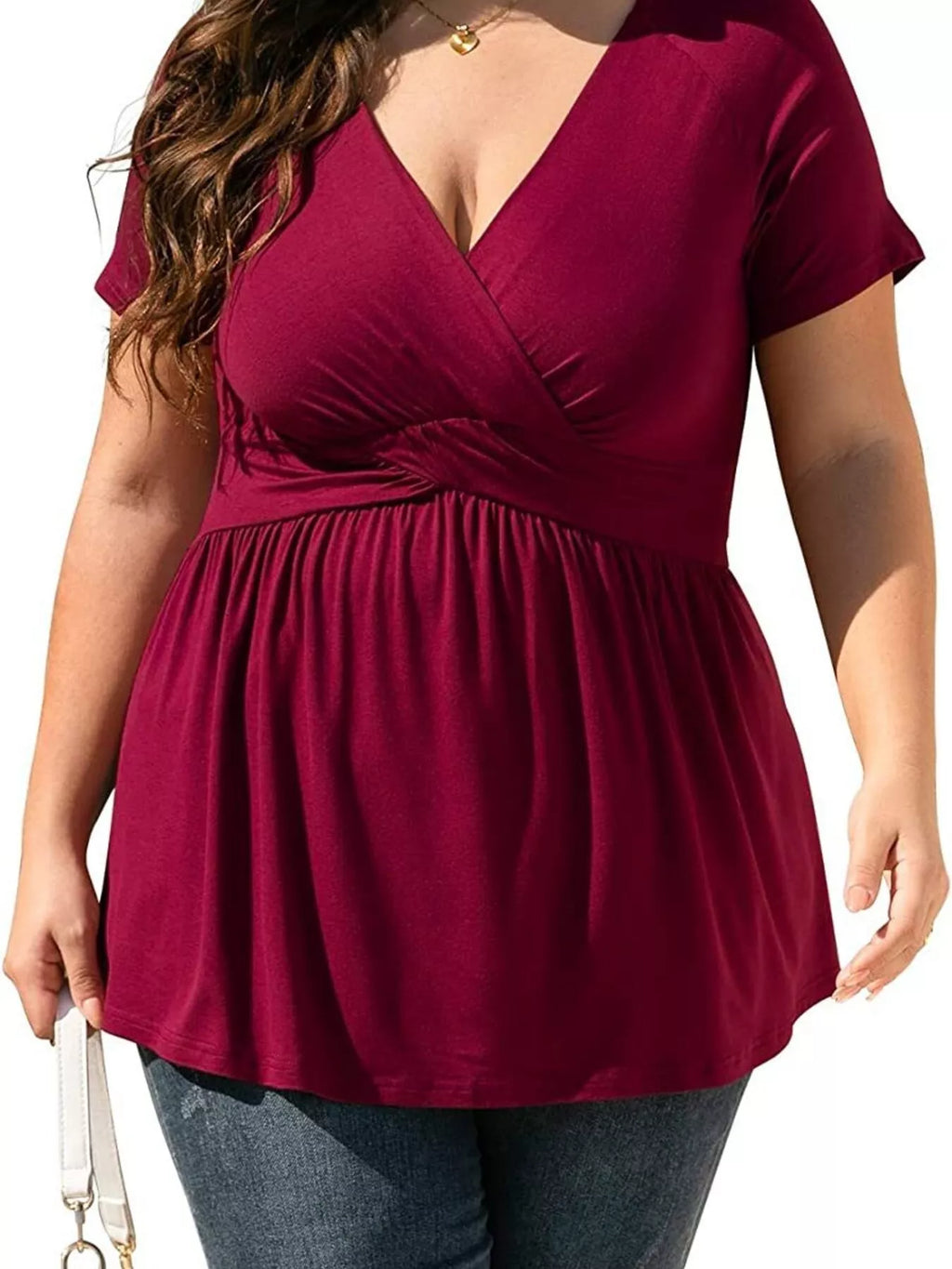 Plus Size Surplice Short Sleeve T-Shirt