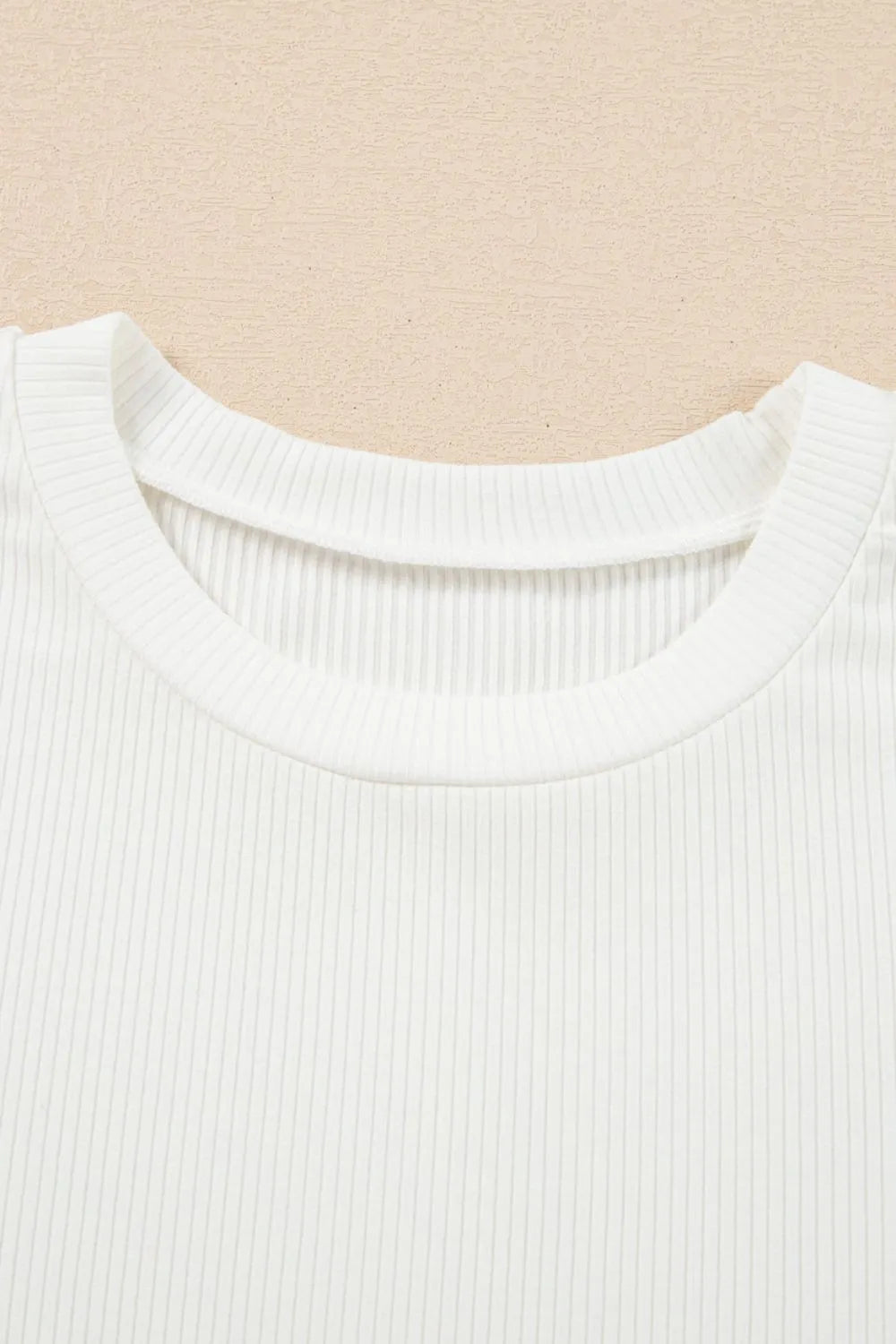 Eyelet Short Sleeve Patchwork Ribbed Top