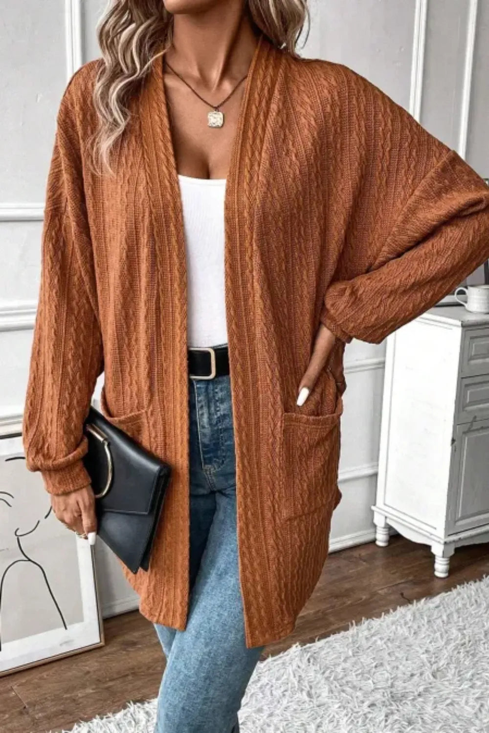Textured Knit Open Front Cardigan