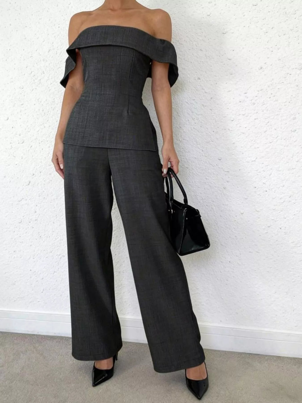Off-Shoulder Top and Wide-Leg Pants Set