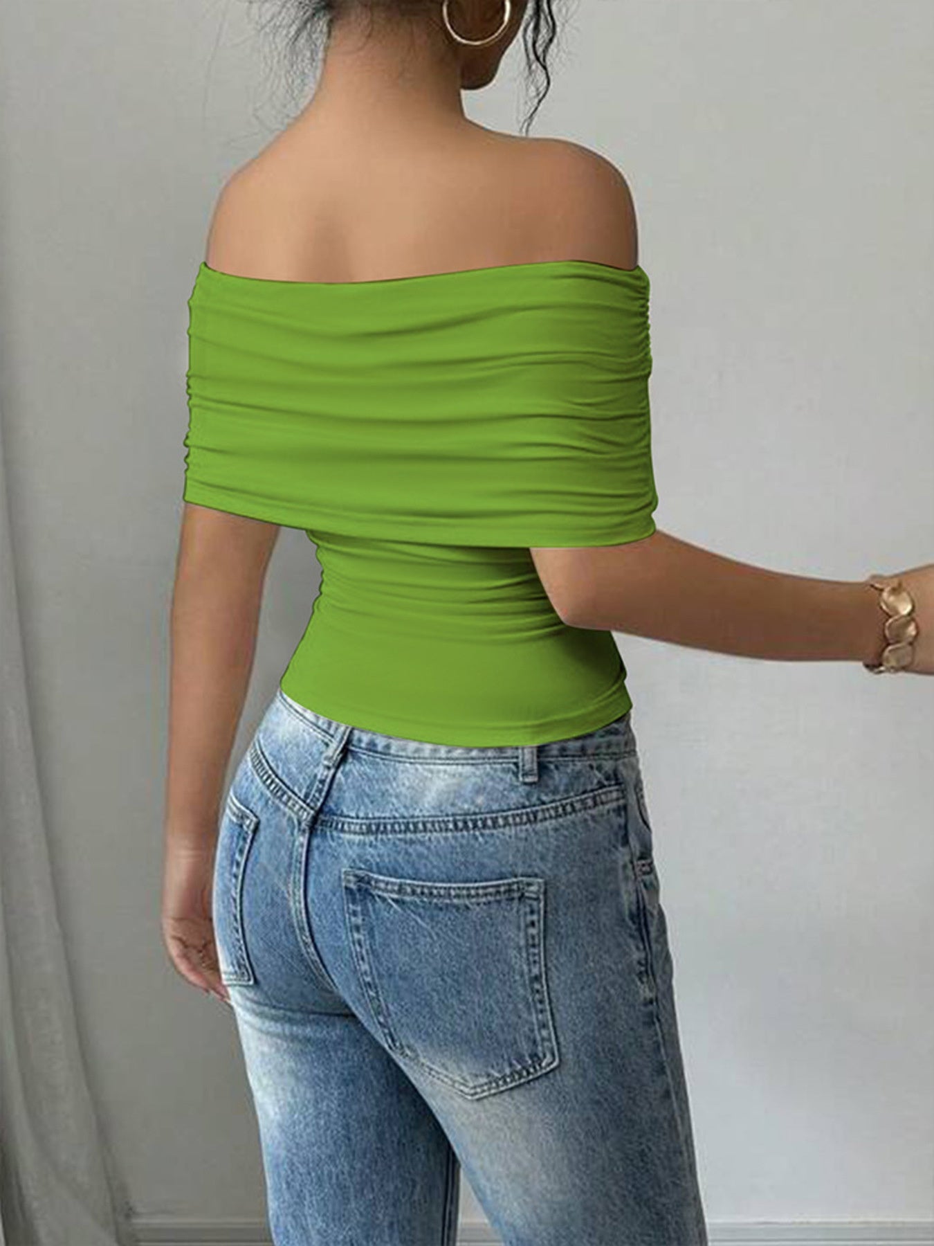 Off-Shoulder Ruched Asymmetrical Hem Top