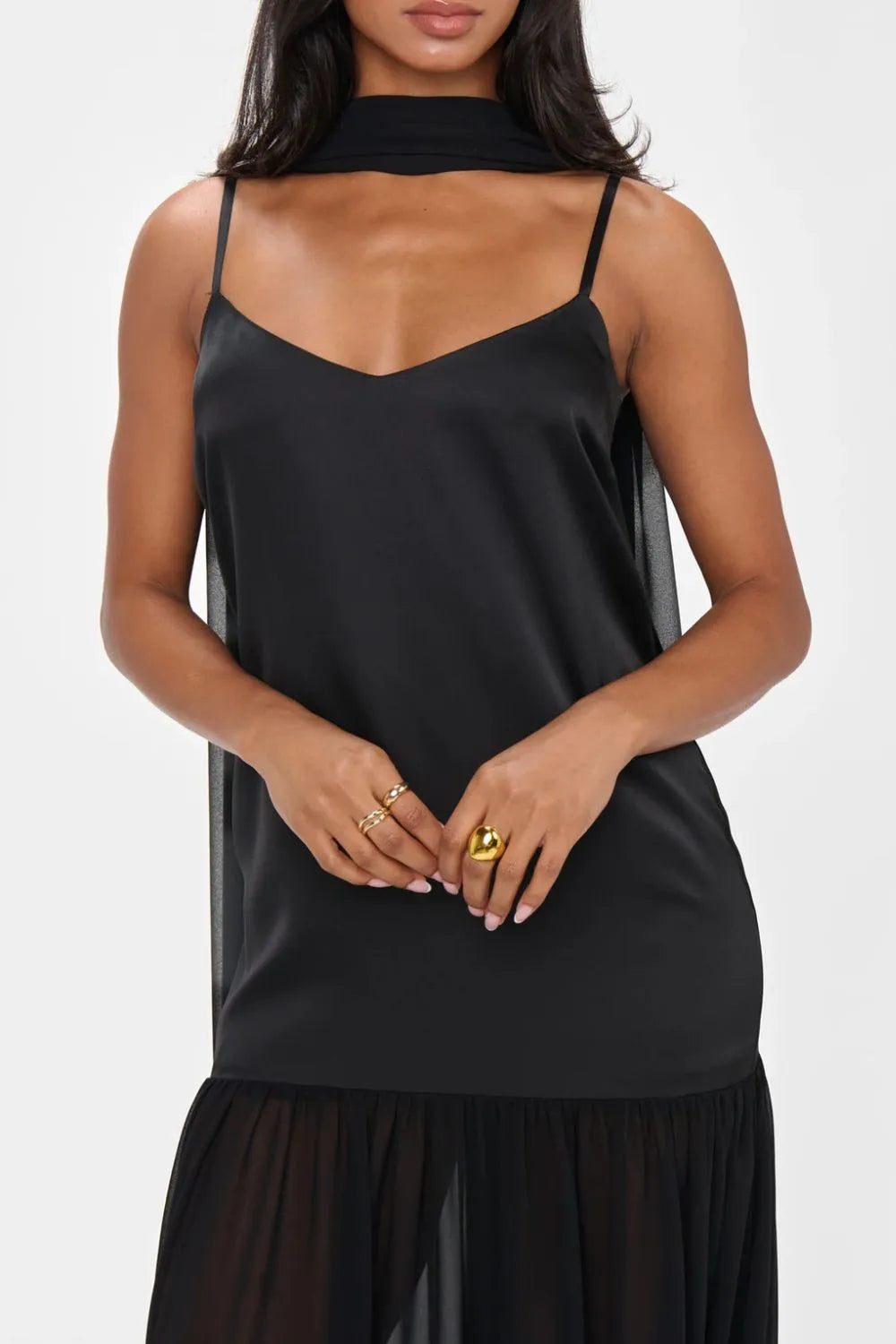 Adjustable Strap Maxi Cami Dress with Scarf