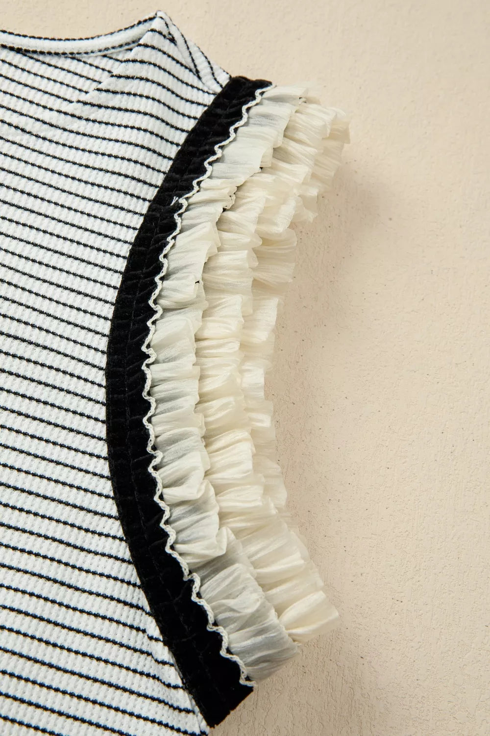 Stripe Contrasted Ruffle Trim Casual Tank Top
