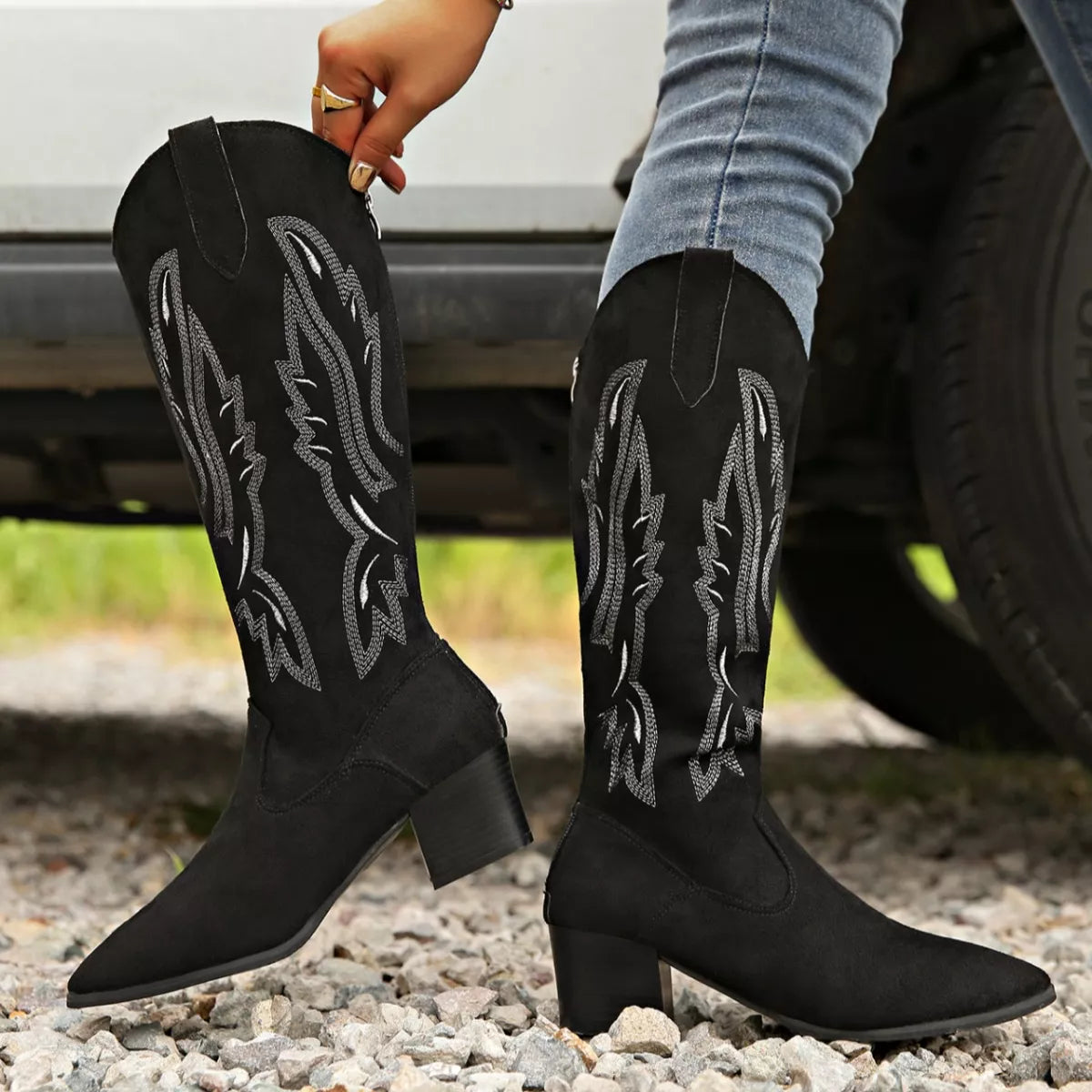 Point Toe Block Heels Boots