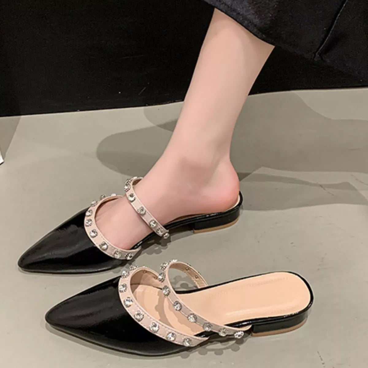 Rhinestone Embellished Pointed Toe Sandals