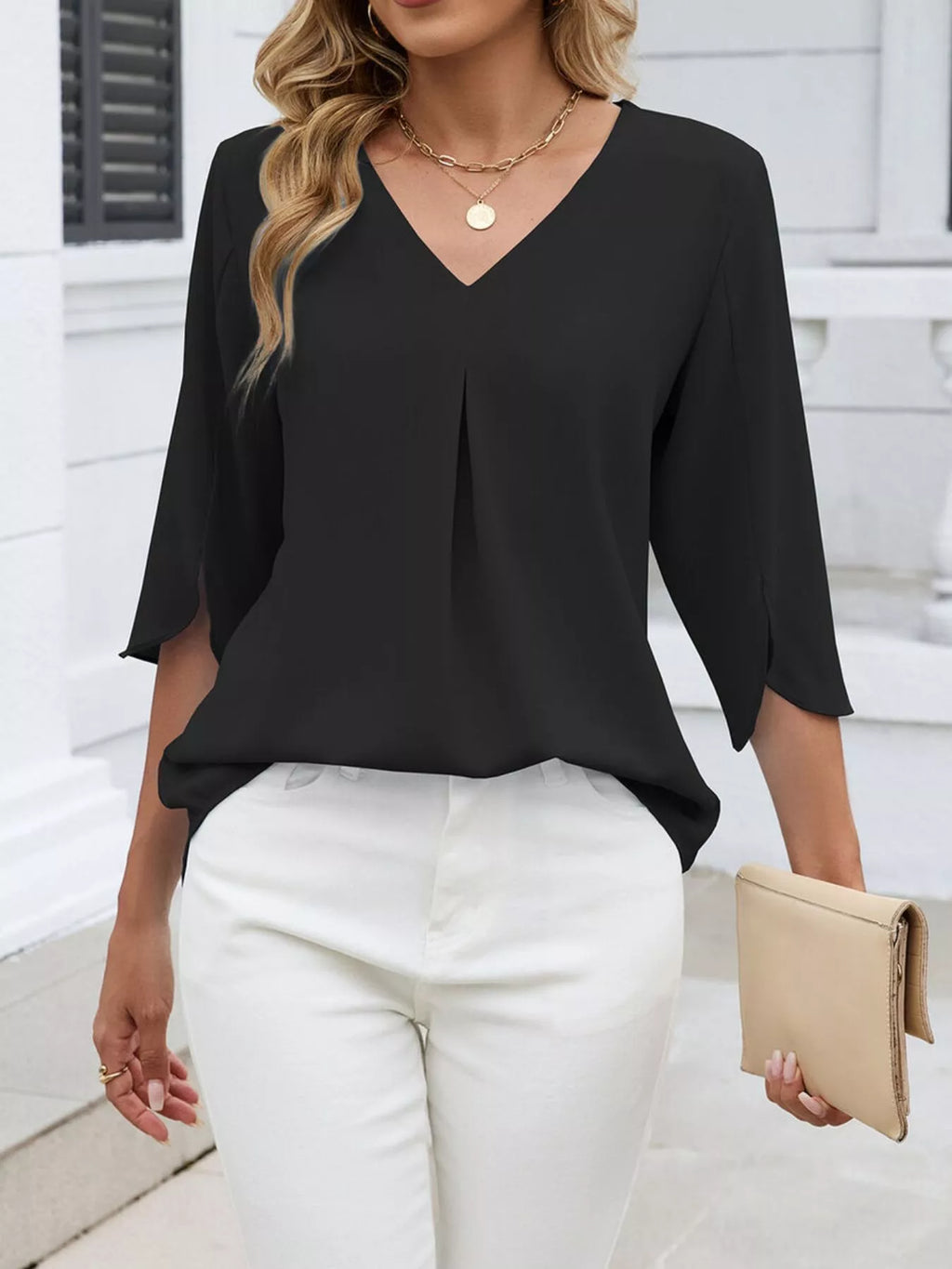 V-Neck 3/4 Sleeve Blouse