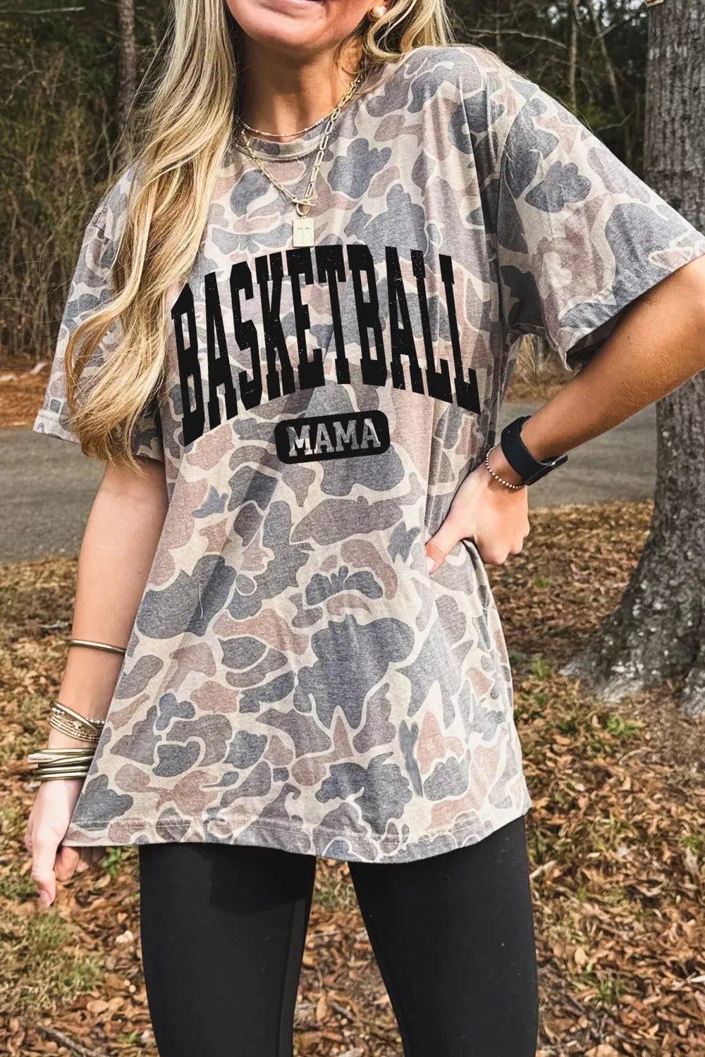 Basketball Mama Camo Print Relaxed Fit T-Shirt
