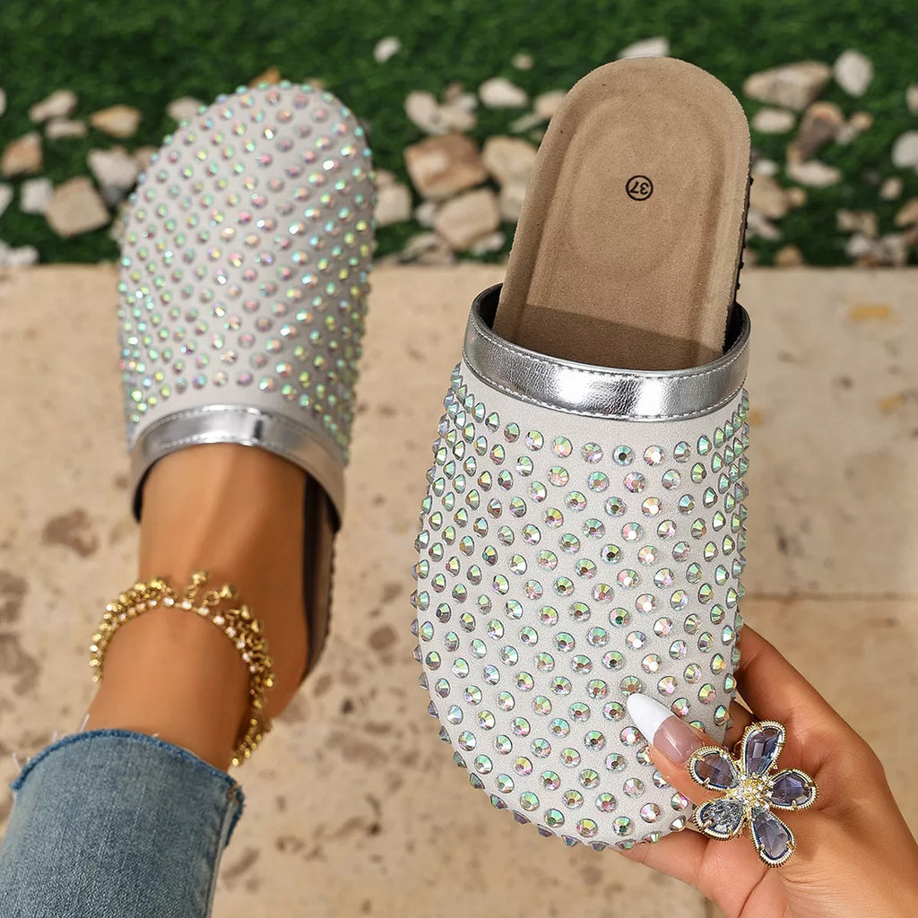 Sparkling Rhinestone Embellished Slip-On Sandals