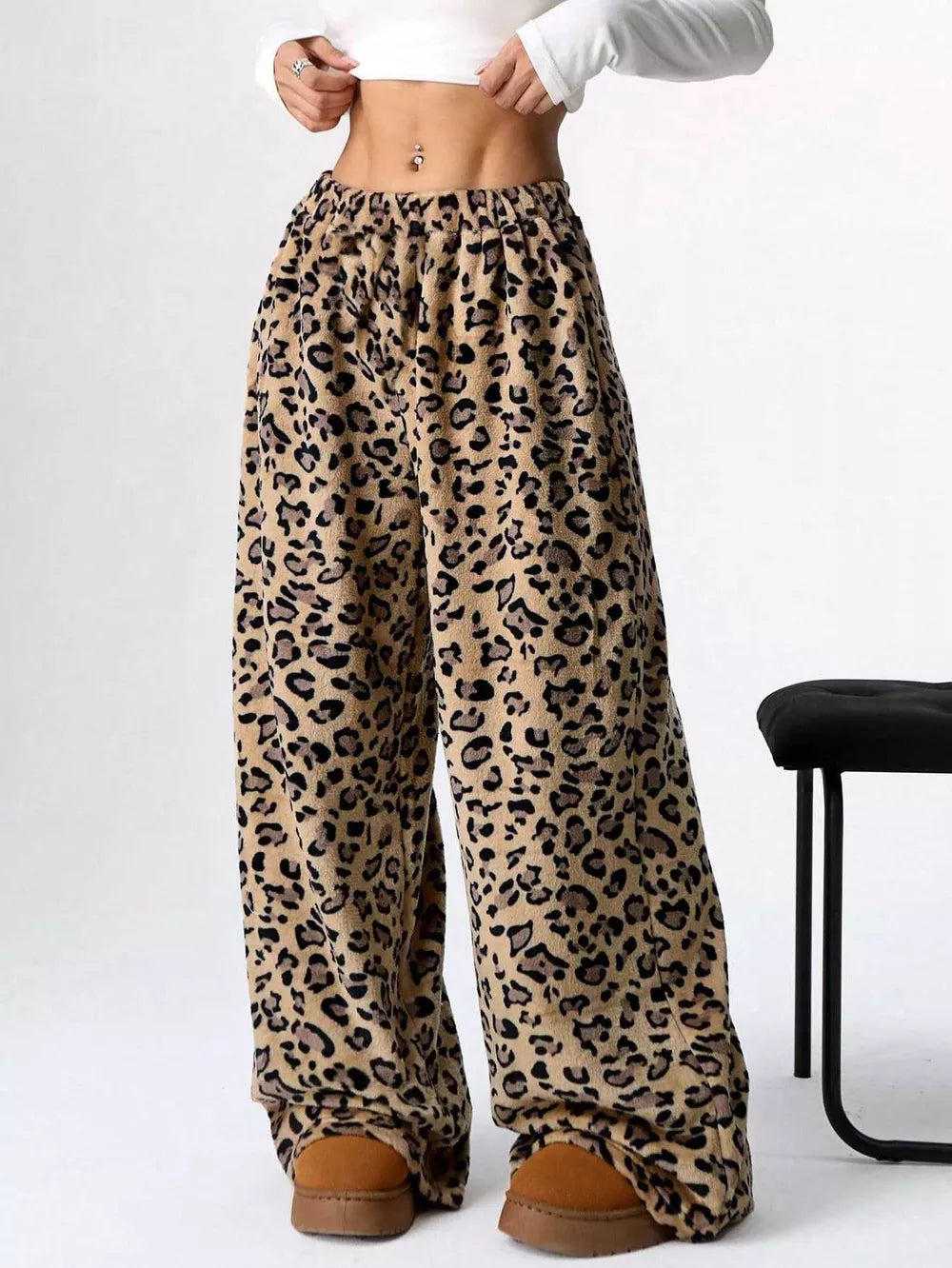 Leopard Wide Leg Plush Pants