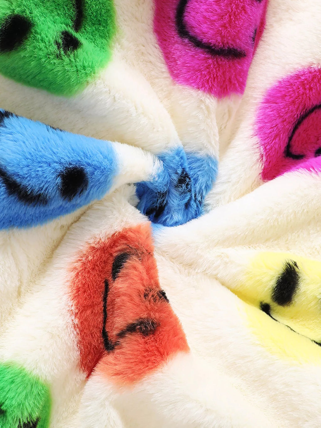 Children's Cheerful Smiley Face Print Plush Jacket