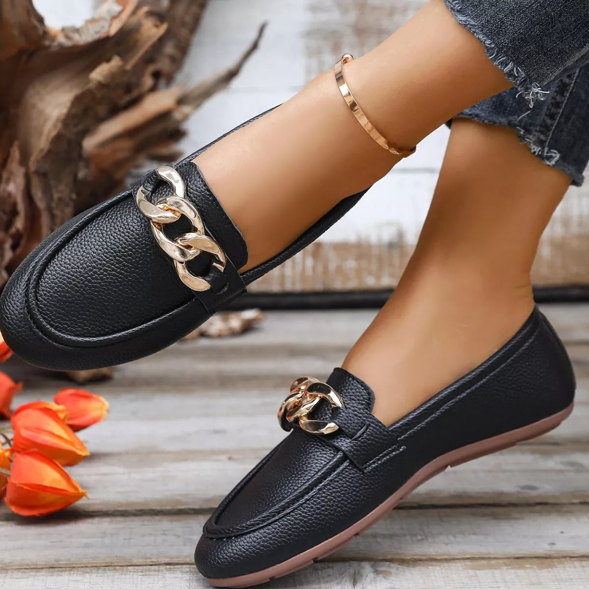 Buckle Decor Round Toe Slip-Ons