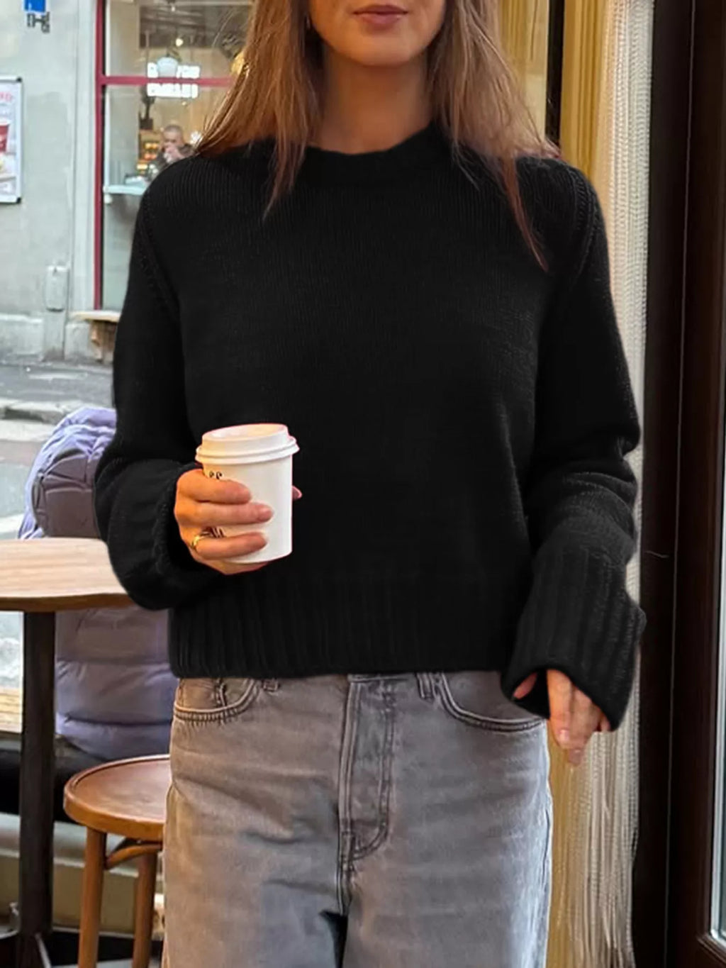 Ribbed Round Neck Sweater
