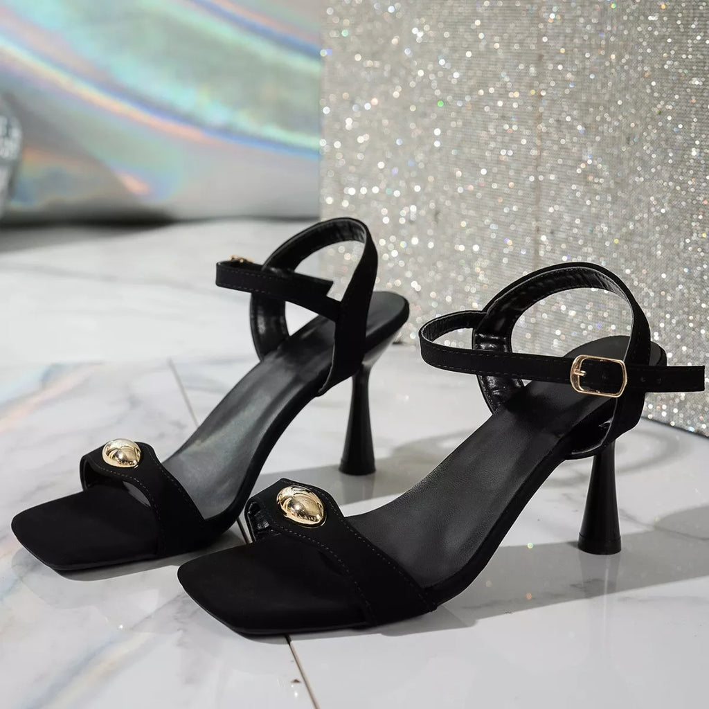Open Toe Flare Heels Sandals
