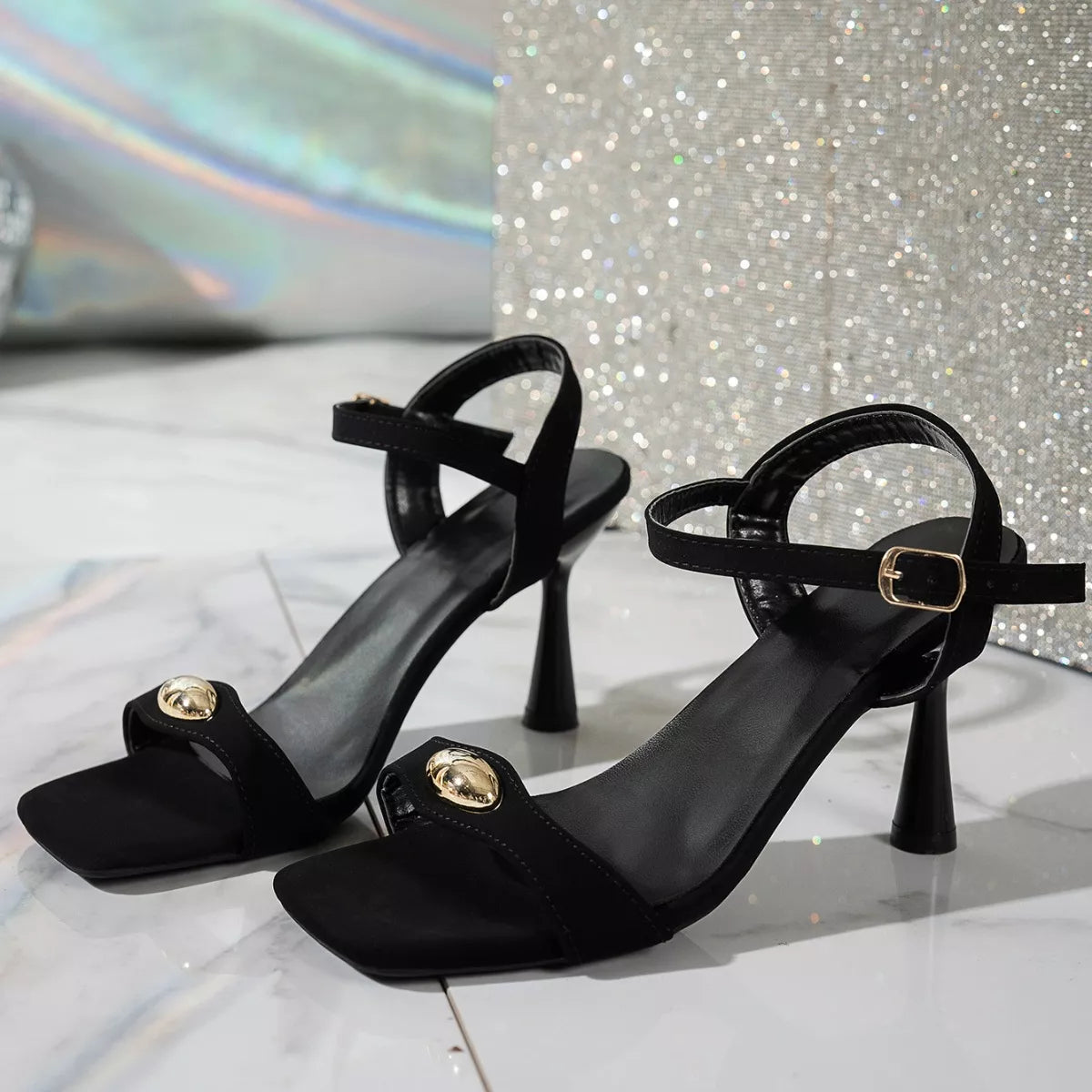 Open Toe Flare Heels Sandals