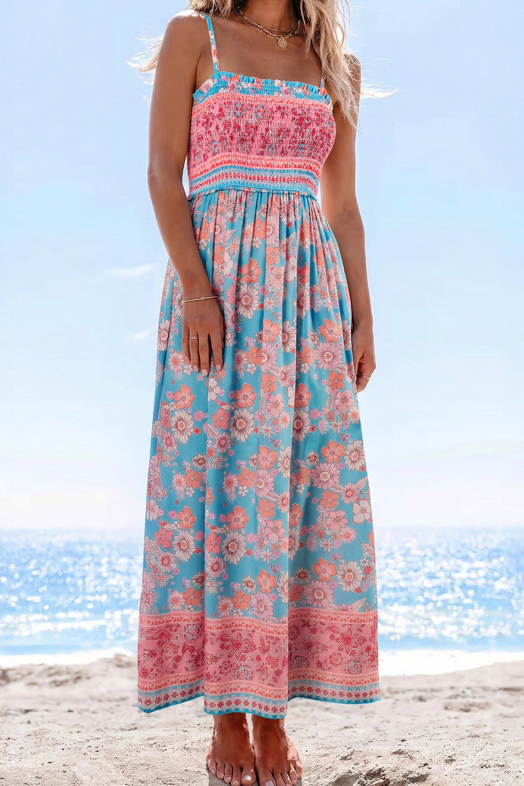Boho Floral Spaghetti Strap Vacation Maxi Dress