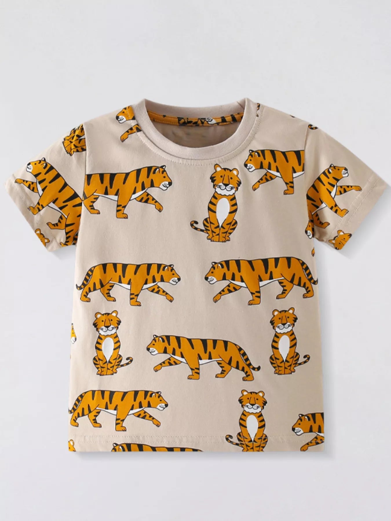 Children's Tiger Print Crew Neck Short Sleeve T-Shirt