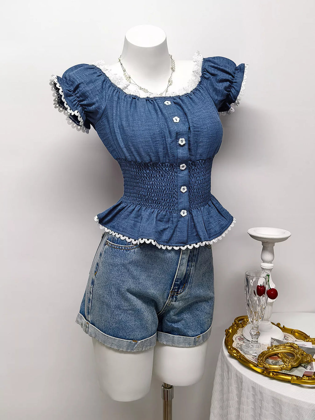 Smocked Short Sleeve Blouse
