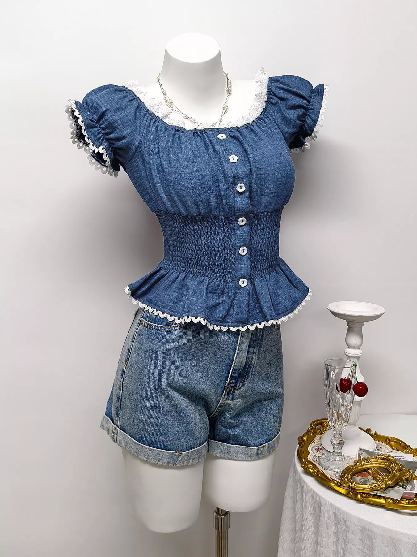 Smocked Short Sleeve Blouse