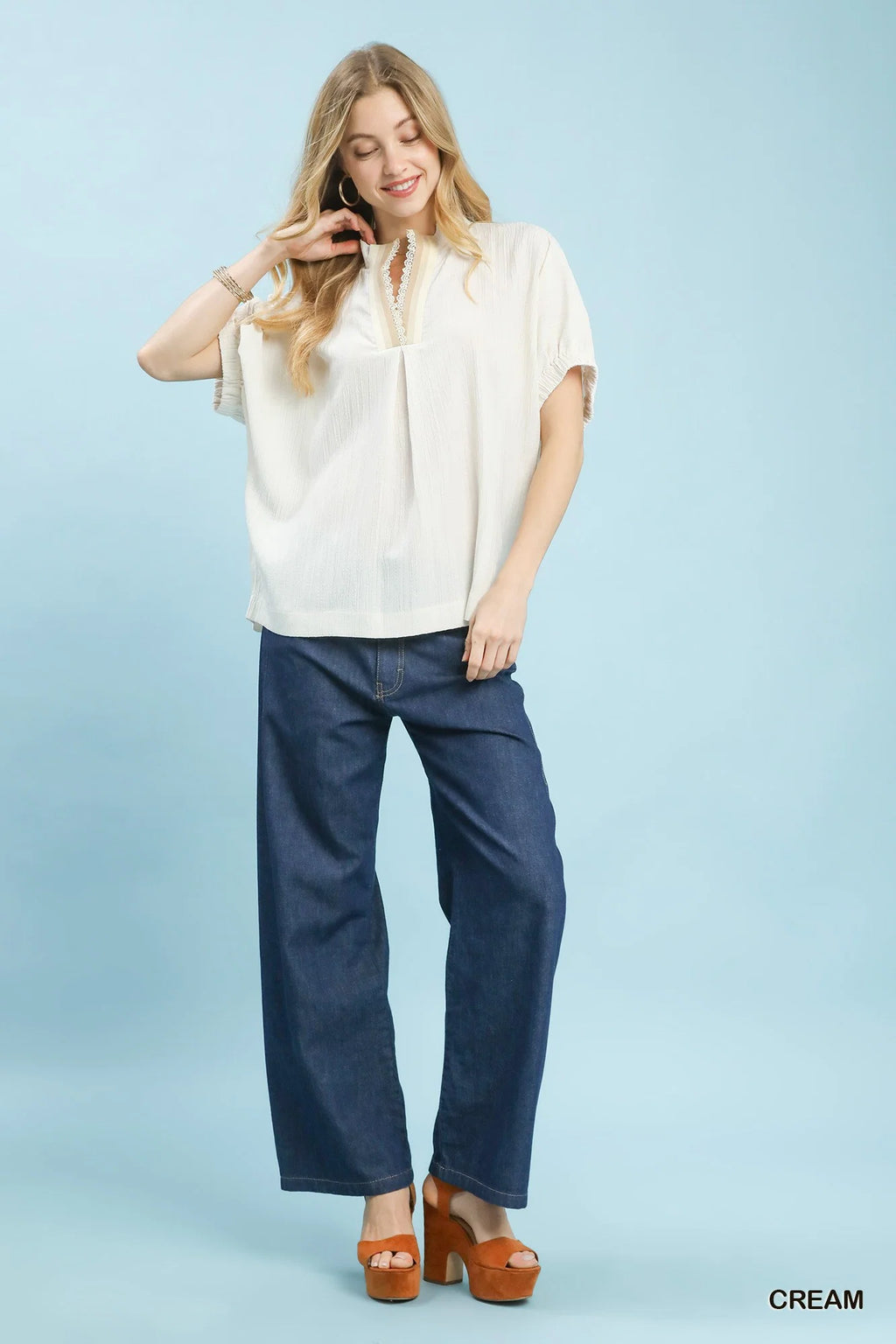Umgee Textured V-Neck Blouse