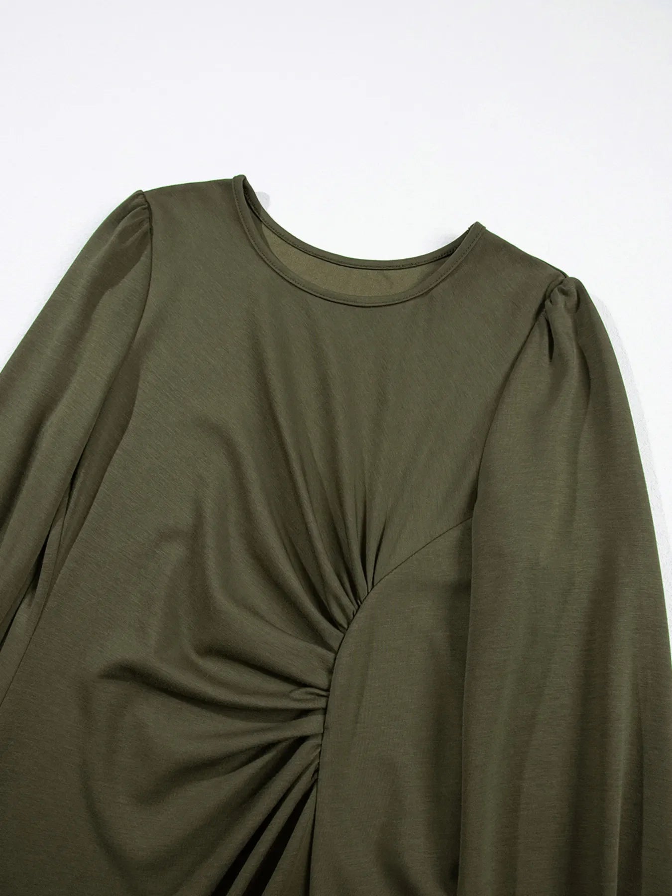 Solid Color Ruched Detail Long Sleeve Midi Dress