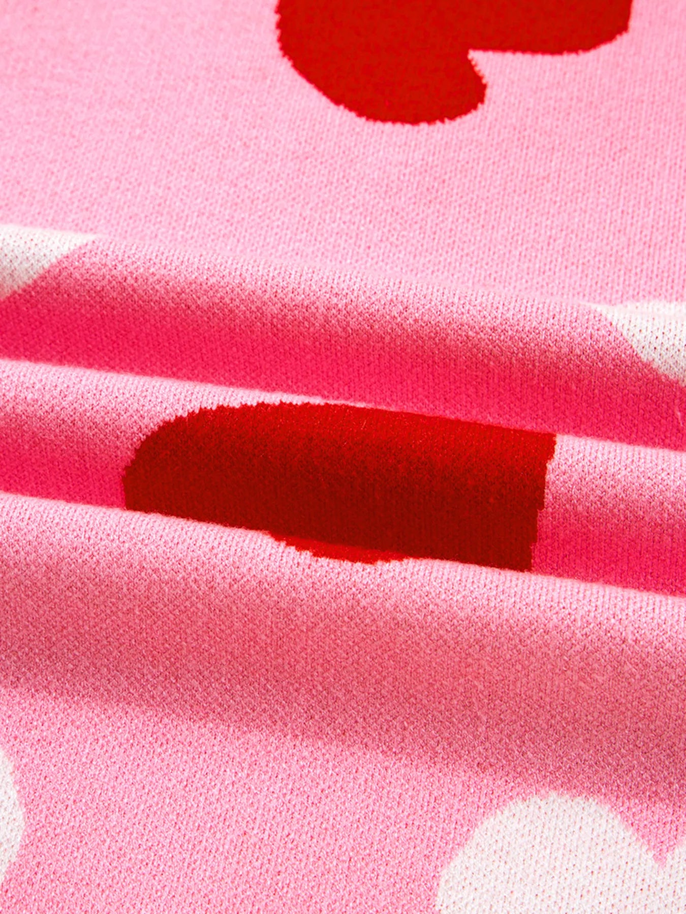 Pearl Embellished Heart Pattern Valentines Day Sweater