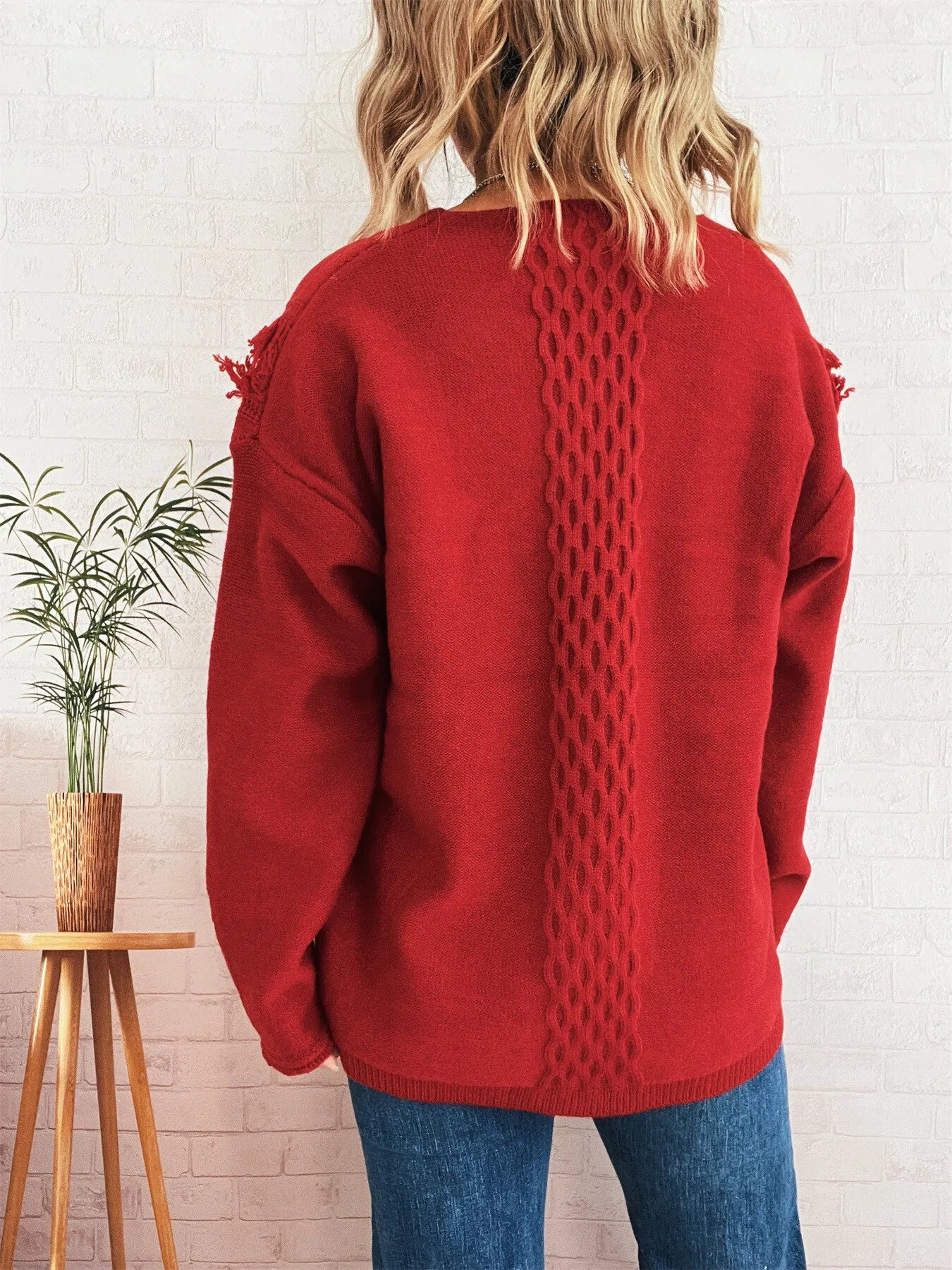 Raw Hem Lace Up Front Sweater