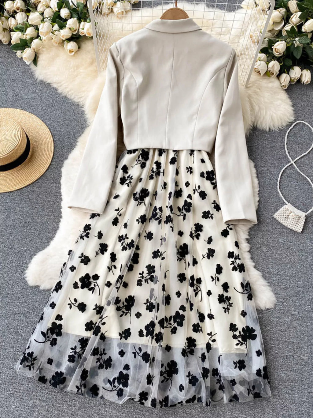 Floral Mesh Dress & Blazer Set