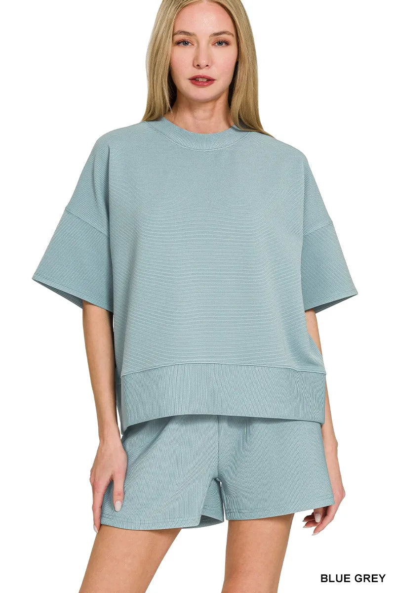 Zenana Ribbed Round Neck Waist Banded Tee & Shorts Set
