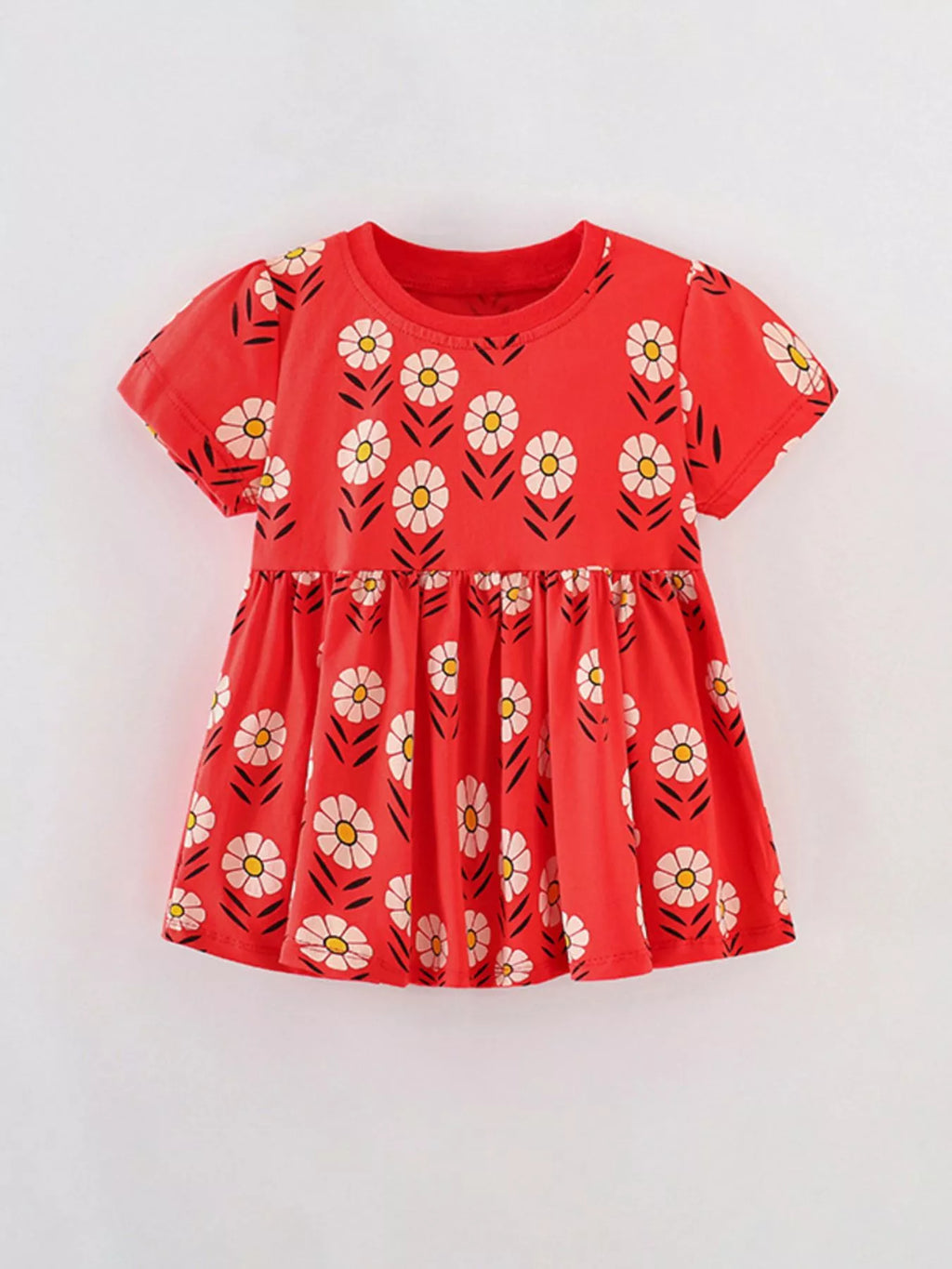 Children's Floral Print Short Sleeve Dress