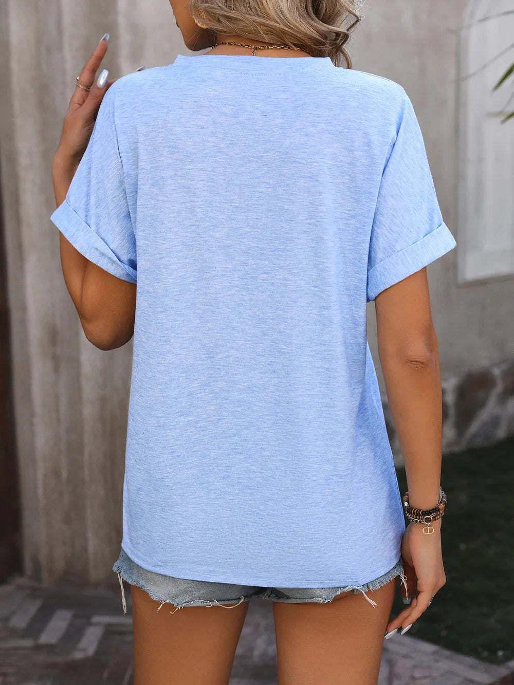 Mandy Notched Buttoned Short Sleeve T-Shirt