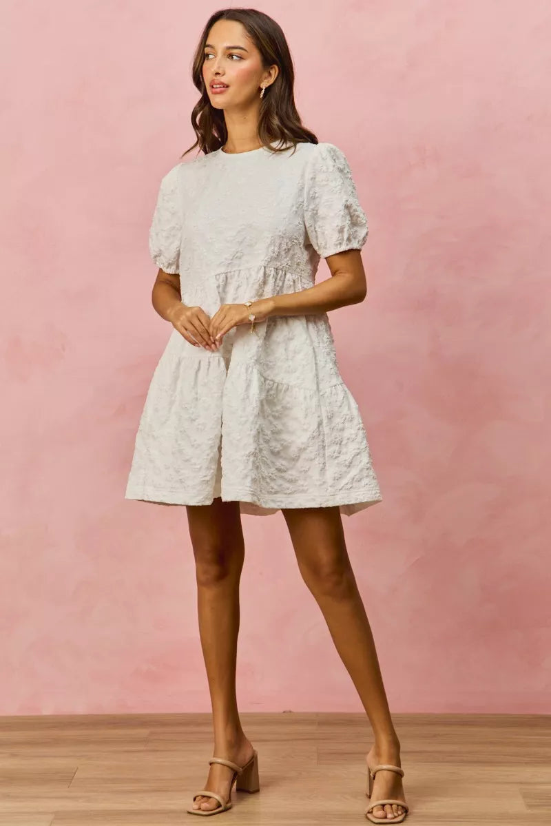 SO ME Floral Jacquard Diagnol Tiered Short Mini Dress