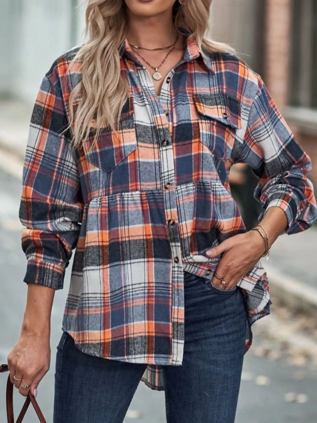 Plaid Button-Down Long Sleeve Shirt