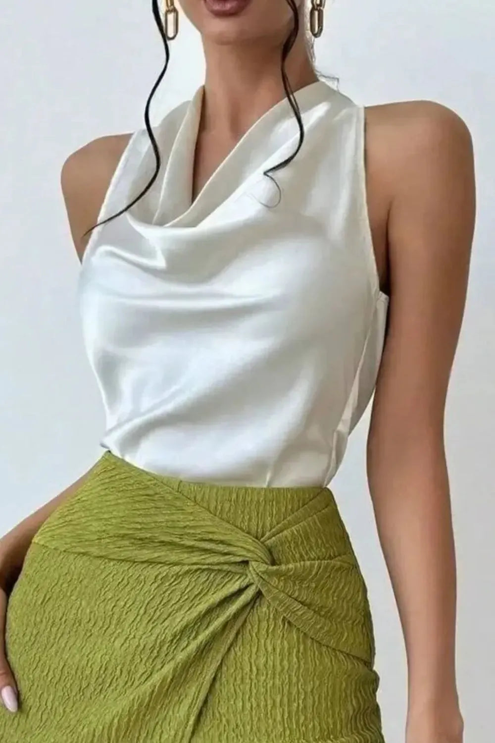 Satin Cowl Neck Sleeveless Blouse