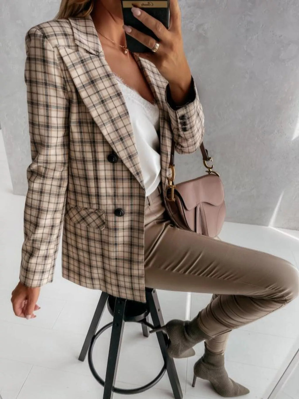 Houndstooth Double-Breasted Blazer