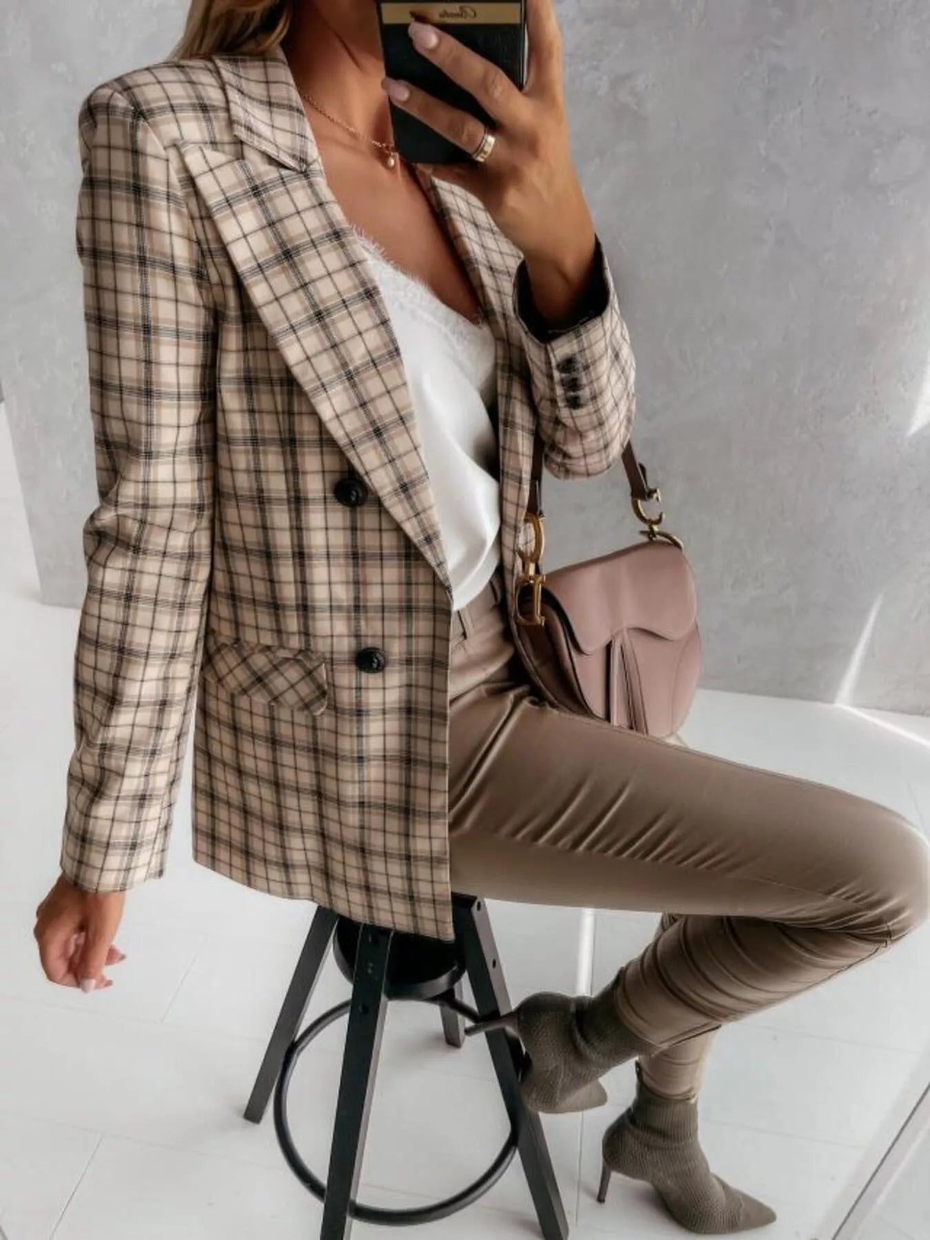 Houndstooth Double-Breasted Blazer