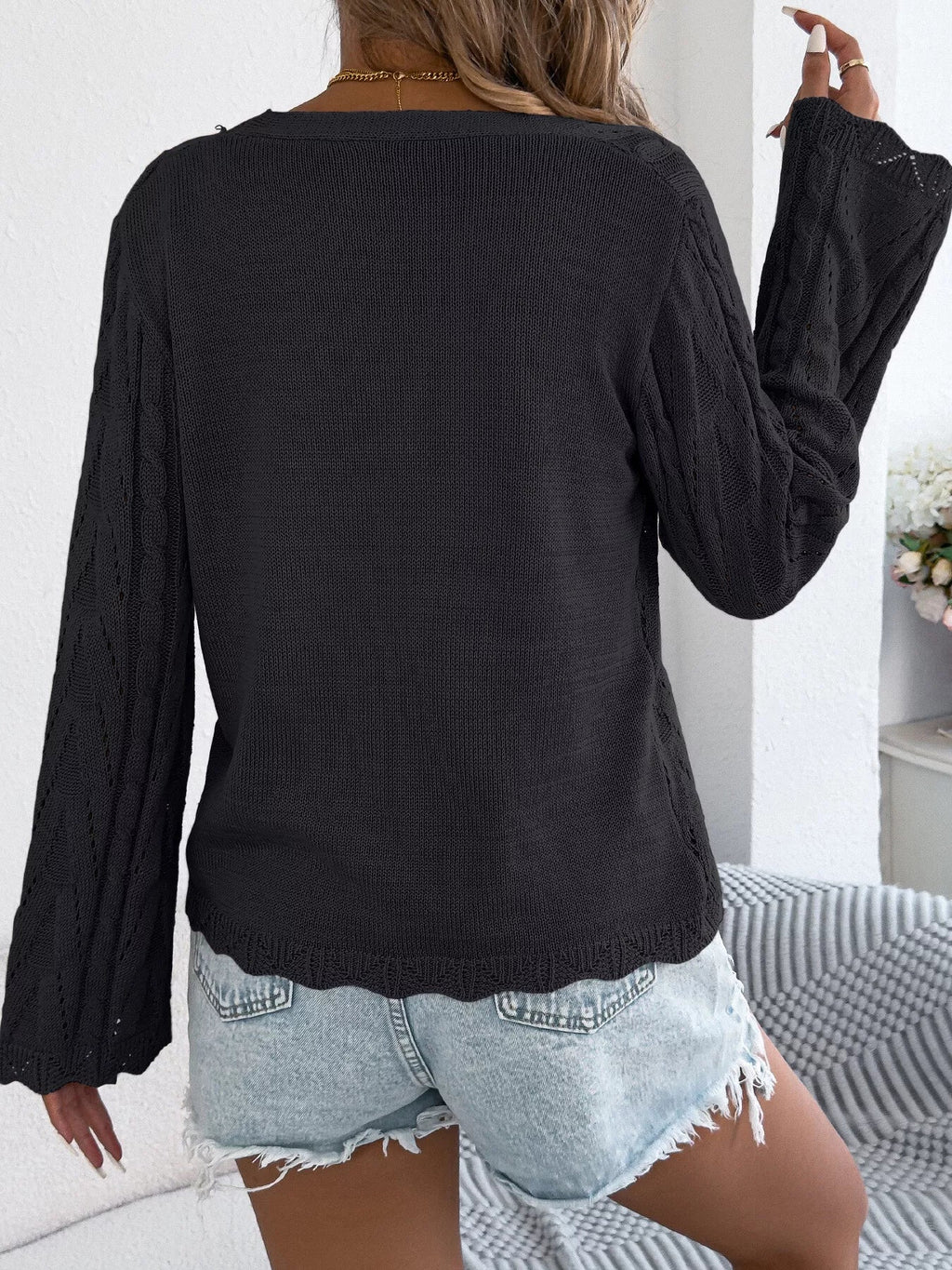 Openwork Tie-Front Knit Cardigan