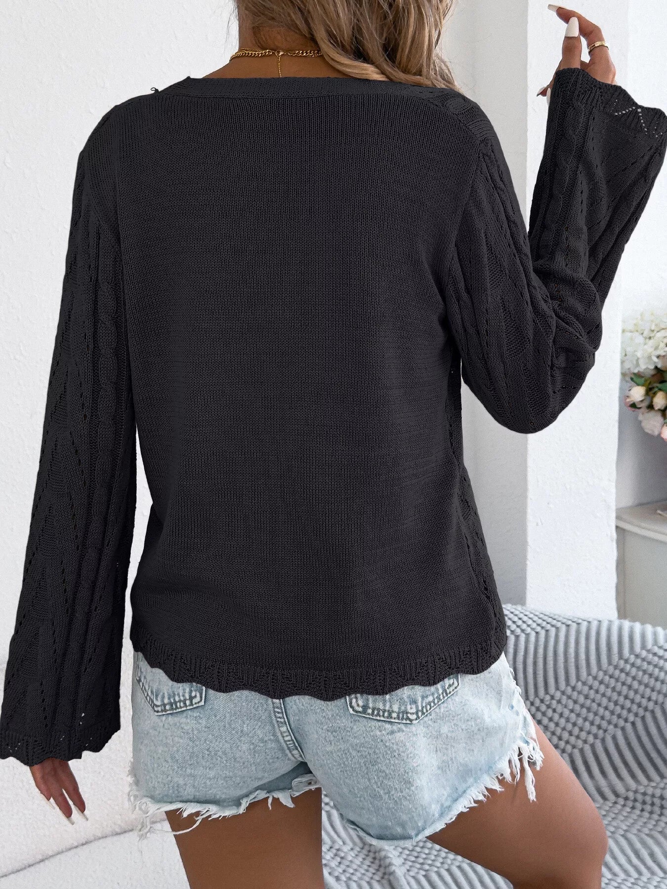 Openwork Tie-Front Knit Cardigan