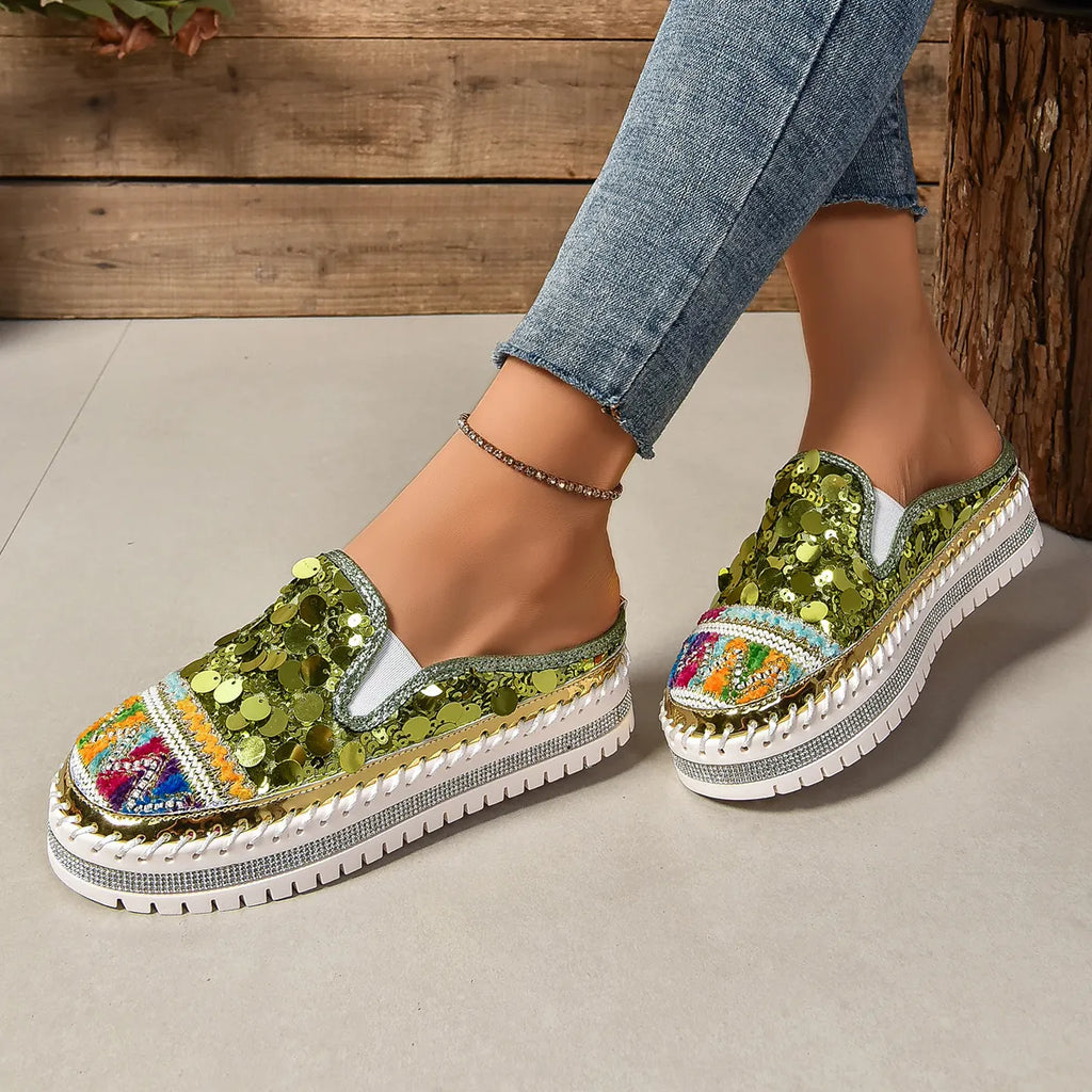 Sequin Round Toe Platform Loafers