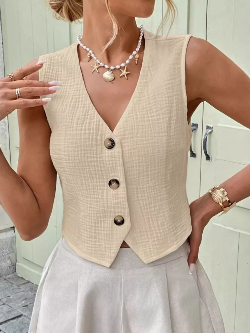Textured Button-Front Vest