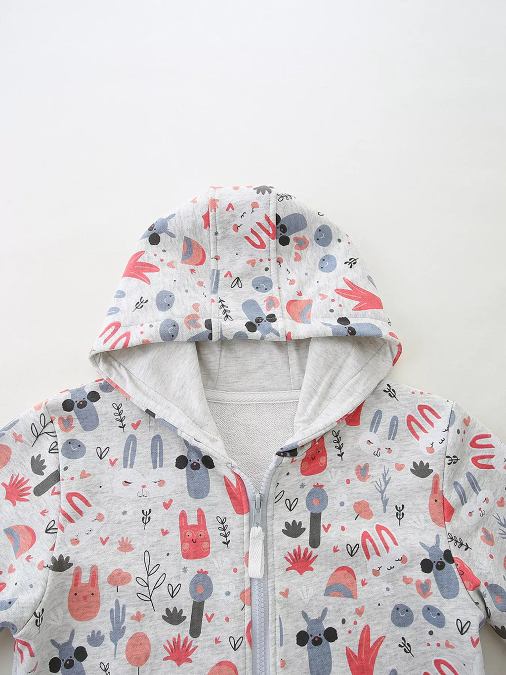 Children's Playful Cartoon Print Zip-Up Hoodie