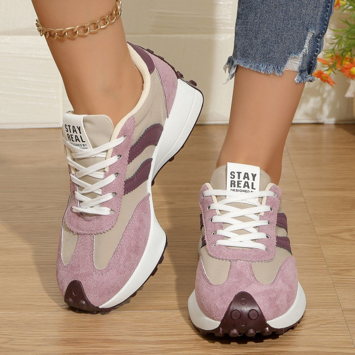 Round Toe Lace Up Sneakers