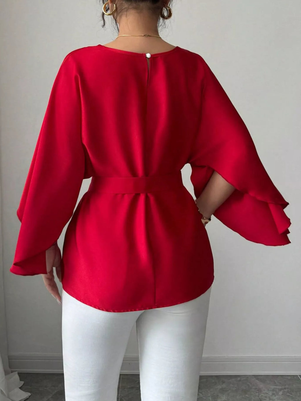 Batwing Sleeve Belted Blouse