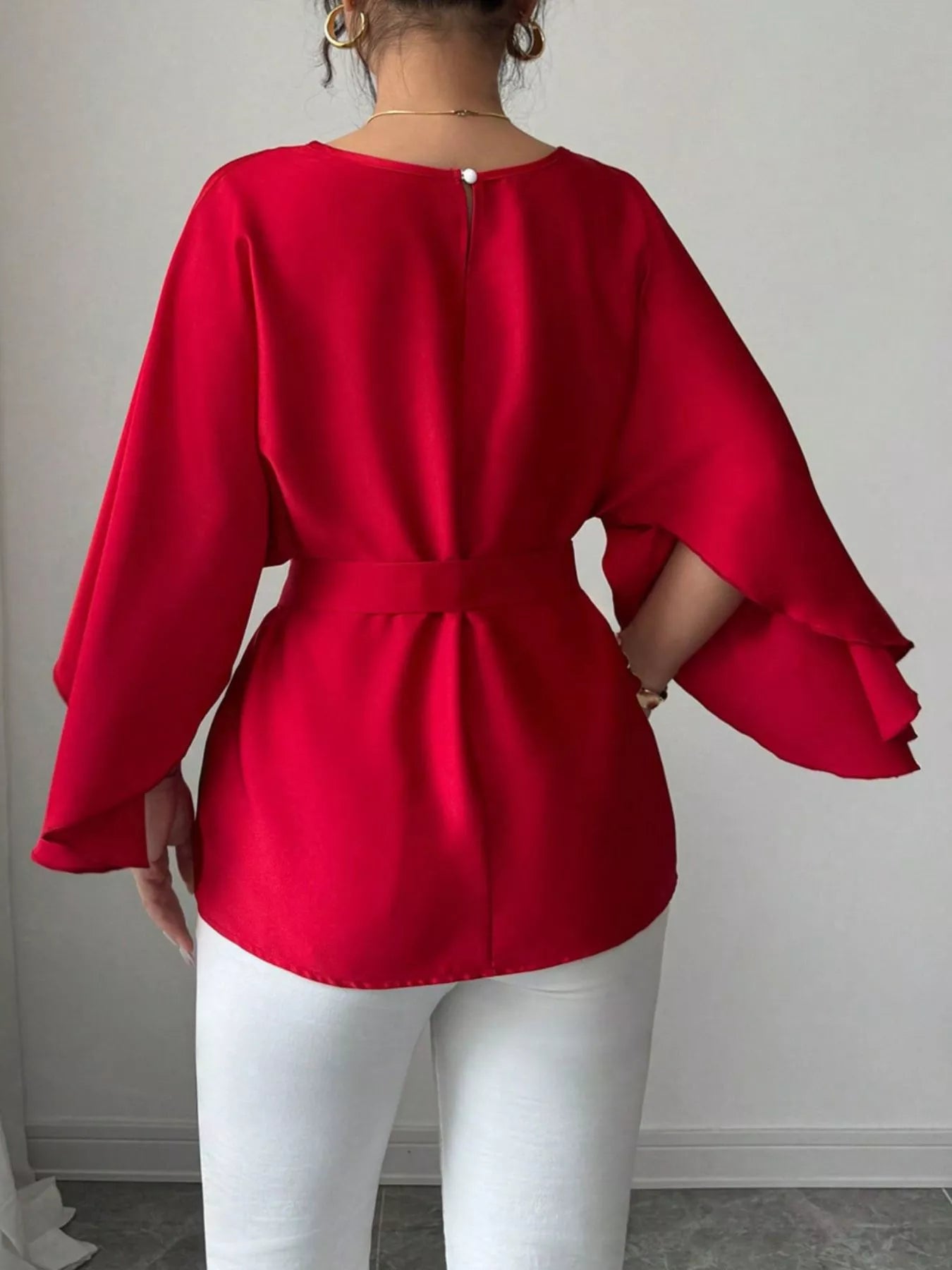 Batwing Sleeve Belted Blouse