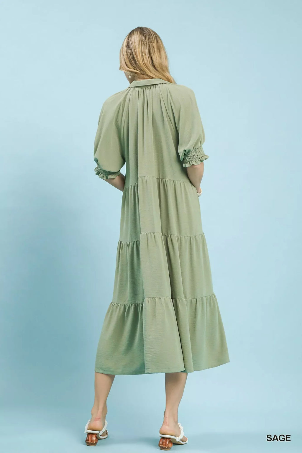 Umgee Solid Tiered Midi Dress