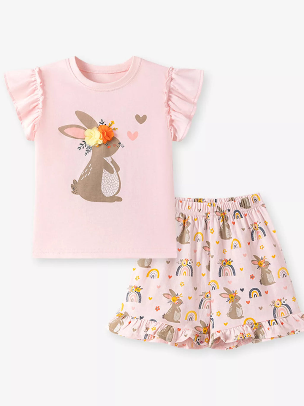 Children's Bunny Ruffle Sleeve Tank and Shorts Set