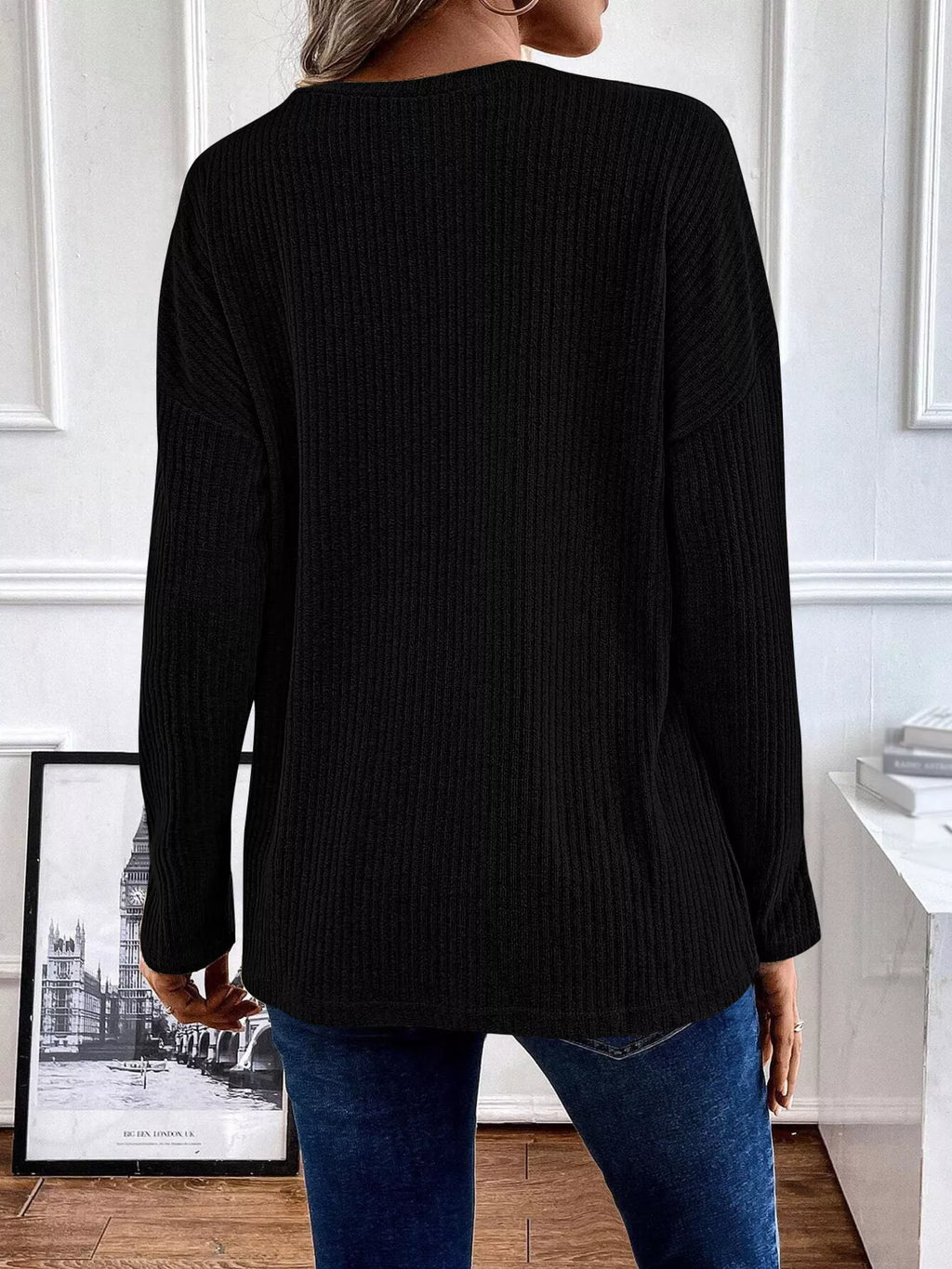 Button-Detail Dropped Shoulder Top