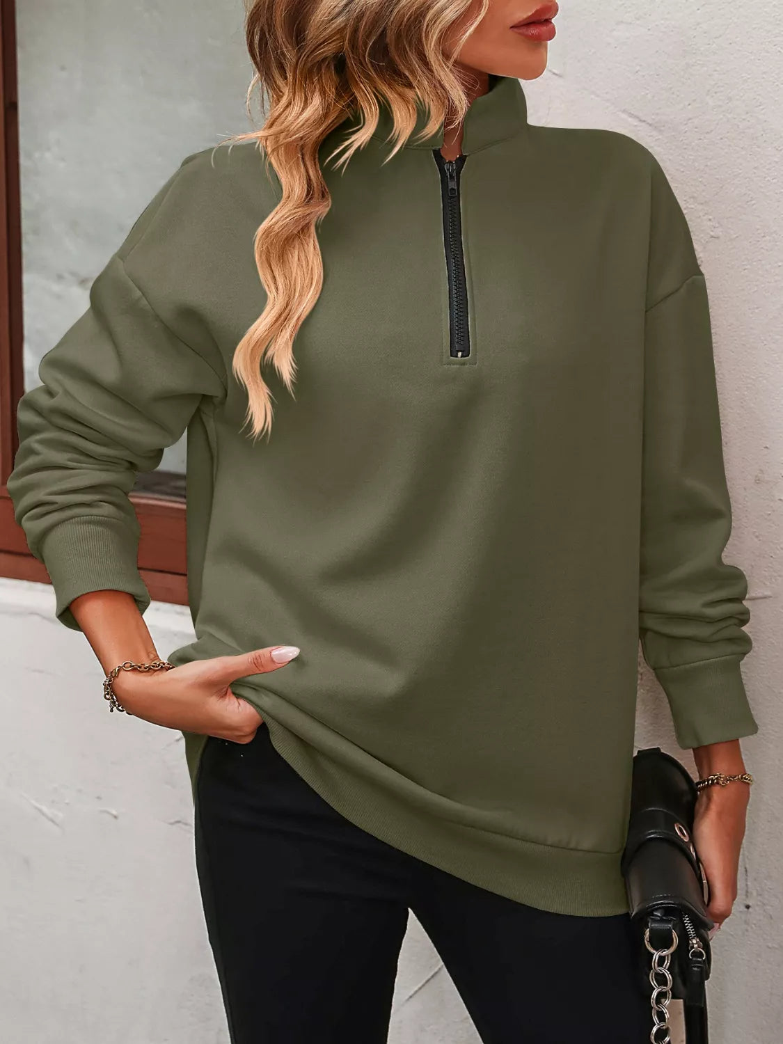 Quarter Zip Dropped Shoulder Sweatshirt
